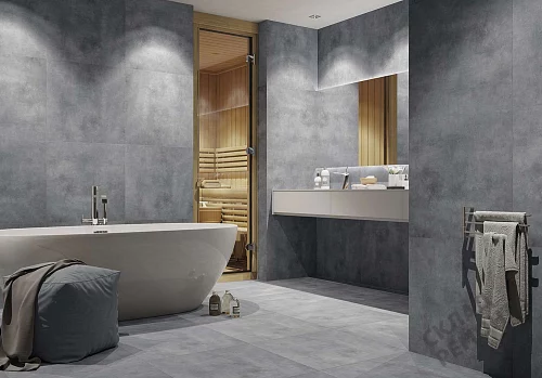 Фото Керамогранит матовый Steppe Ceramics Concrete Antracite серый 600*600*9 – купить в Ханты-Мансийске: цена, описание, фото. Интернет-магазин 3