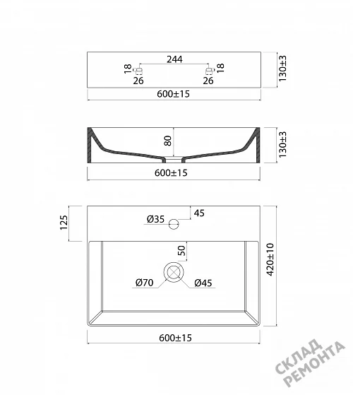 Фото Раковина накладная Iddis Bild BILWS60i27, 60 см купить в Ханты-Мансийске: цена, описание, фото. Интернет-магазин 5