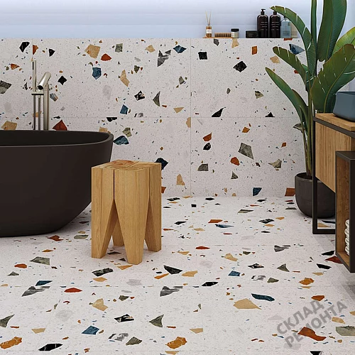 Фото Керамогранит матовый Steppe Ceramics Chips White белый 600*600*9 – купить в Ханты-Мансийске: цена, описание, фото. Интернет-магазин 2